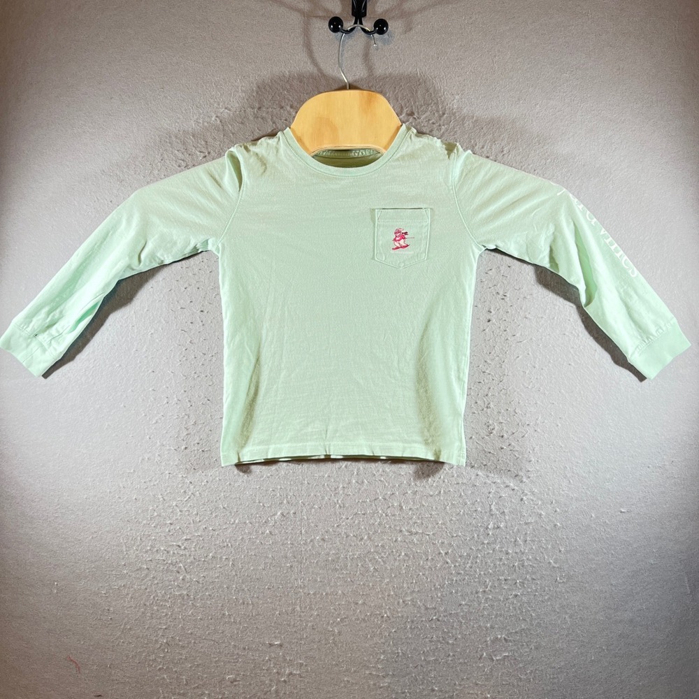 1204 | Vineyard Vines Skiing Whale Graphic Long Sleeve Pocket Tee Mint Kids XS